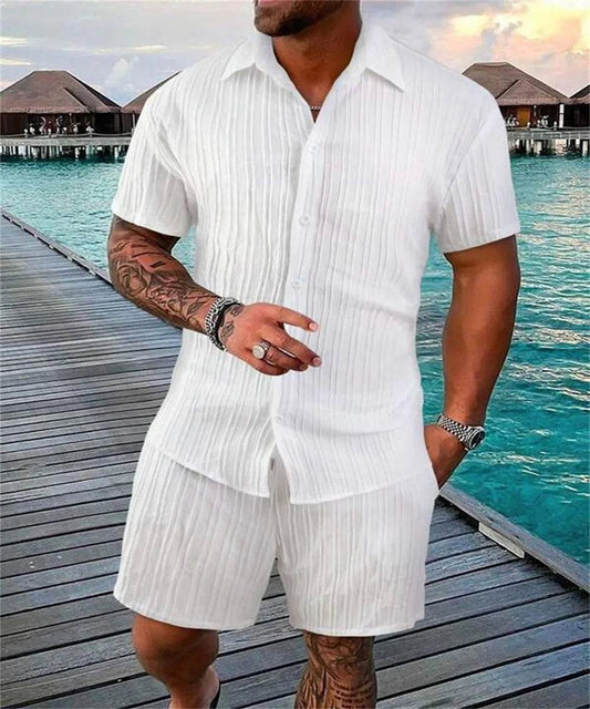 2024 Summer Men's Casual Beach Suit - Loose Fit Short Sleeve & Shorts - Buy Center US