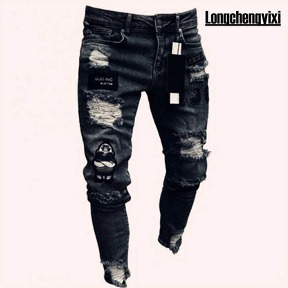 Men's Stretch Skinny Jeans - Grey Blue Black Hip Hop Denim Trousers - Buy Center US