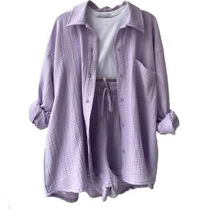 Women's Summer Shorts Set - White Casual Outfit with Long Shirt - Buy Center US