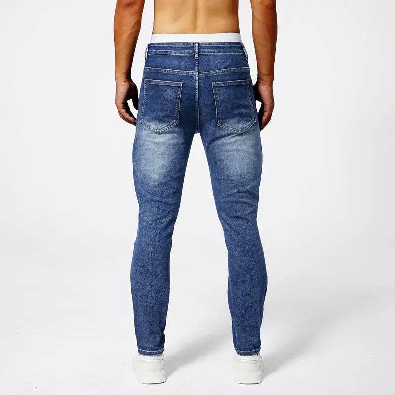 Trendy Two-Tone Distressed Jeans for Men - Slim Fit Summer Pants - Buy Center US