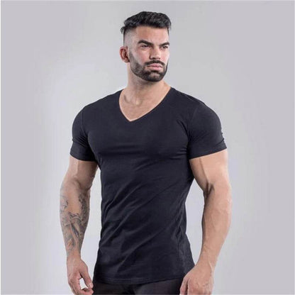 Muscleguys Men’s V-Neck Gym T-Shirt - Slim Fit, Breathable Cotton - Buy Center US