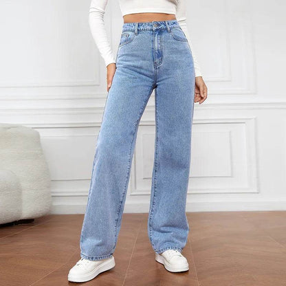 Y2K Retro High Waisted Blue Jeans for Women - Baggy Straight Fit - Buy Center US