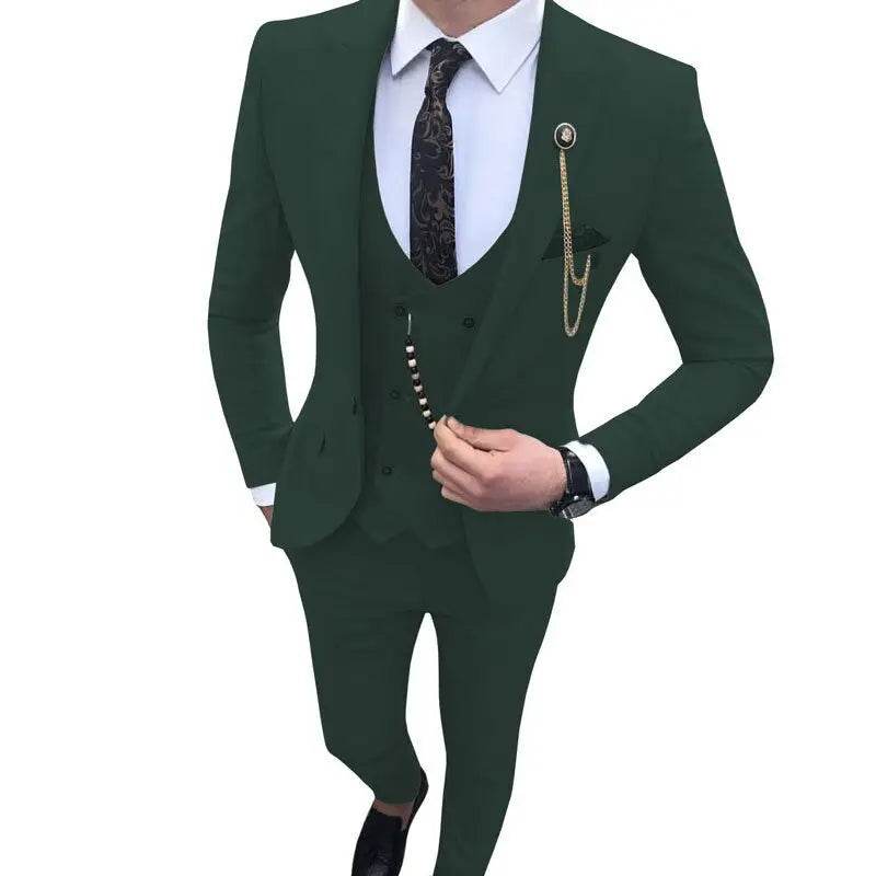 Kromoc Men's Slim Fit 3-Piece Suit - Wedding Tuxedo with Peak Lapel - Buy Center US