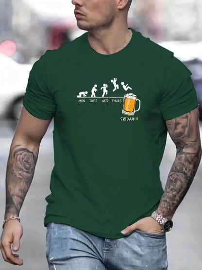 GUILAN Men's Casual Beer Print T-Shirt - 100% Cotton, Short Sleeve - Buy Center US