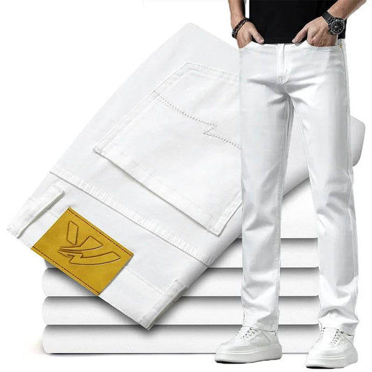 2024 Men's Creamy-White Straight Denim Jeans - Lightweight Casual Pants - Buy Center US