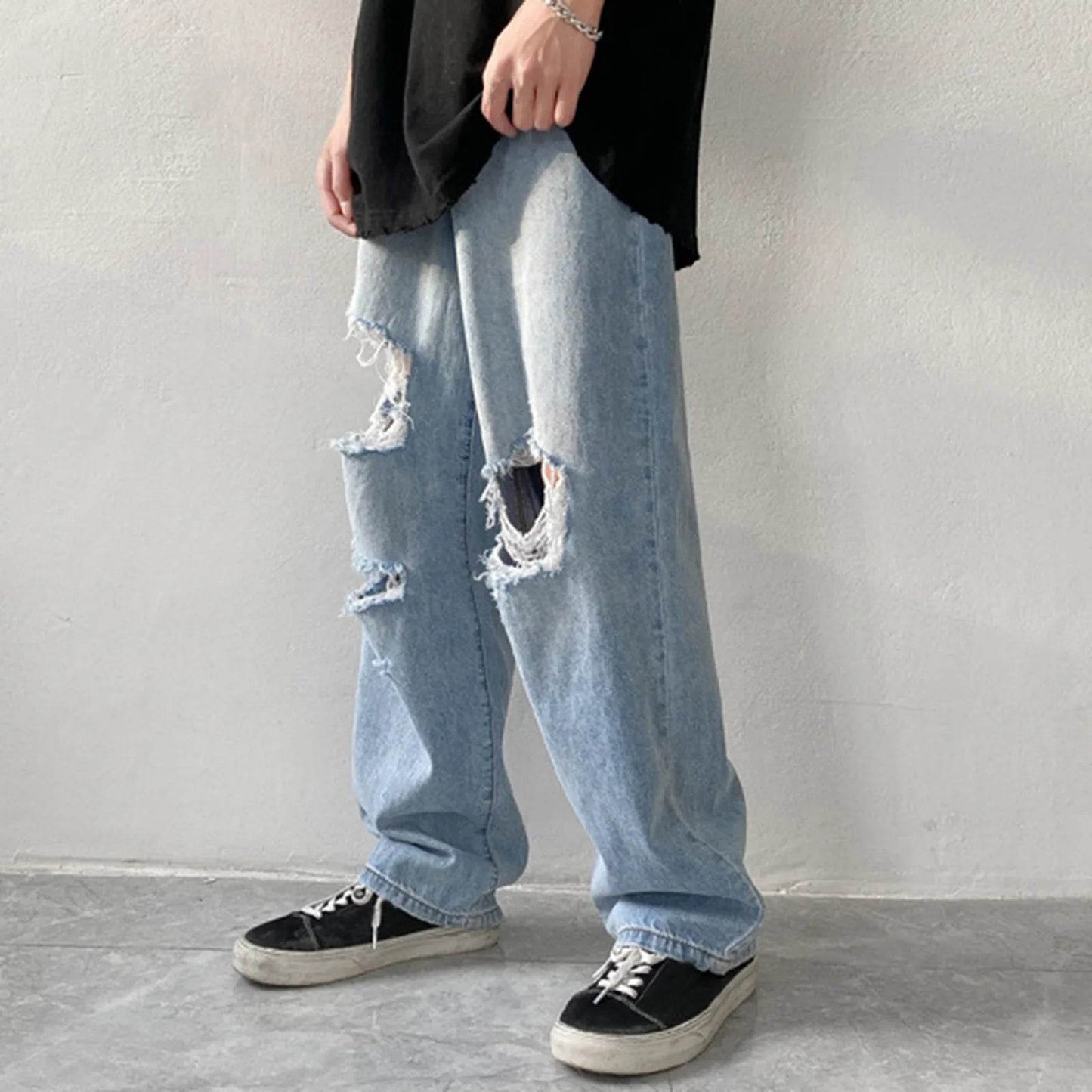 Men's Plus Size Distressed Denim Pants - Chic Hip Hop Streetwear Style - Buy Center US