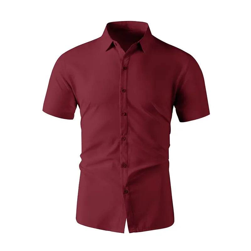 Men's Business Casual Short Sleeve Shirt - Solid Color, No Iron, Summer Ready - Buy Center US