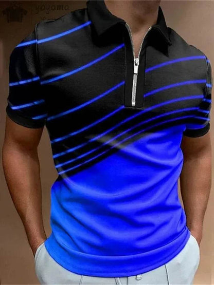Men's Summer Zip Polo Shirt - Casual Short Sleeve Graphic T-Shirt - Buy Center US