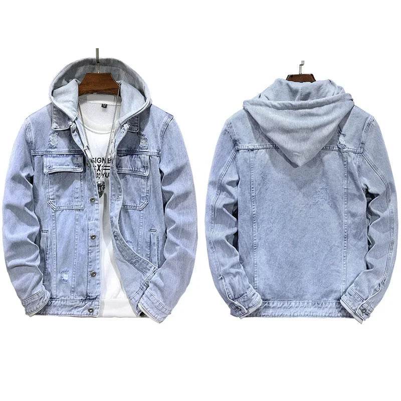 WQAFVG Men's Casual Denim Jacket - Light Blue, Detachable Hooded Design - Buy Center US