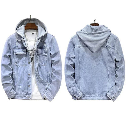 WQAFVG Men's Casual Denim Jacket - Light Blue, Detachable Hooded Design - Buy Center US