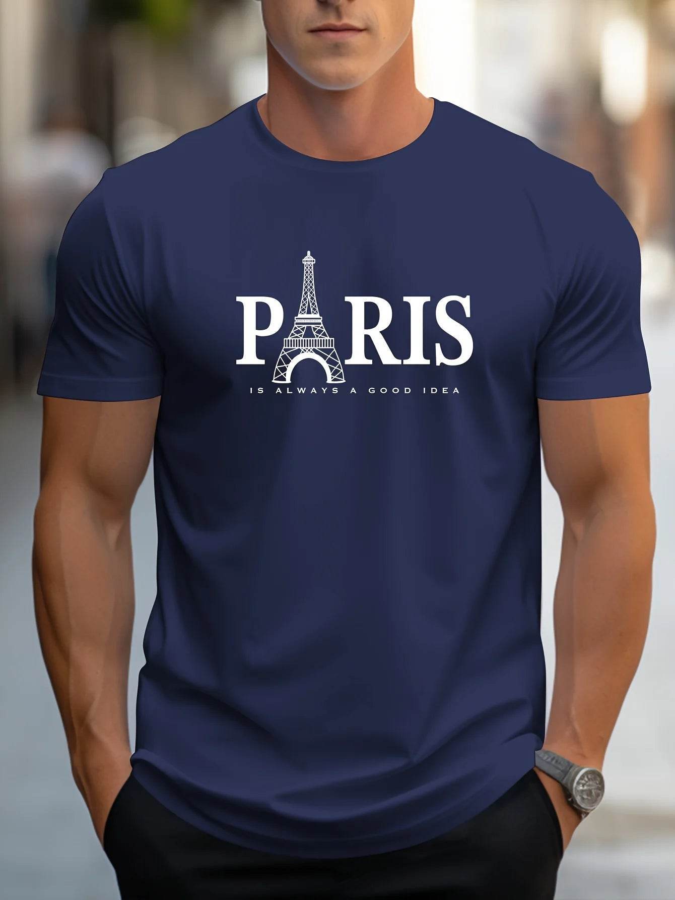 Summer Men's Casual O-Neck T-Shirt - Paris Print, Lightweight & Breathable - Buy Center US