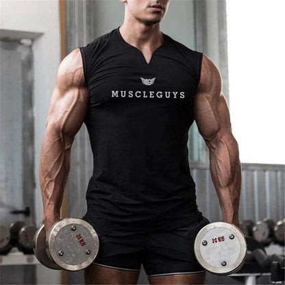 Muscleguys Men's V Neck Compression Tank Top - Cotton Fitness Shirt - Buy Center US