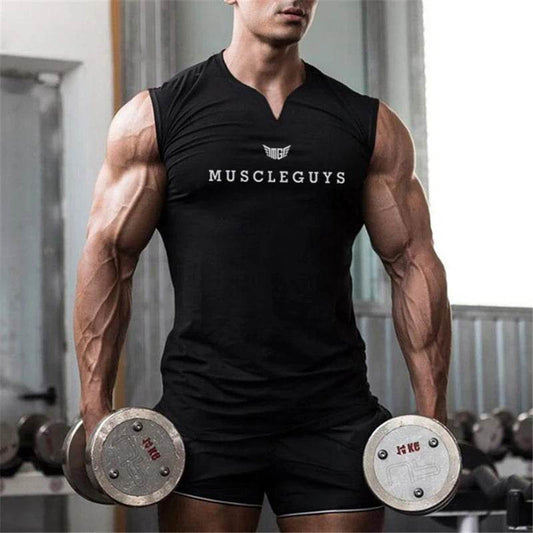 Muscleguys Men's V Neck Compression Tank Top - Cotton Fitness Shirt - Buy Center US