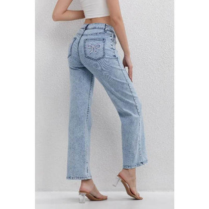 Women's Light Blue High Waisted Denim Jeans - Straight Leg Casual Style - Buy Center US
