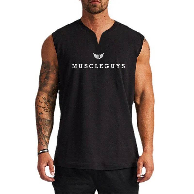 Muscleguys Men's V Neck Compression Tank Top - Cotton Fitness Shirt - Buy Center US