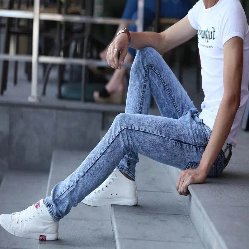 Cowboy Men's Slim Fit Denim Jeans - Korean Style Casual Trousers - Buy Center US