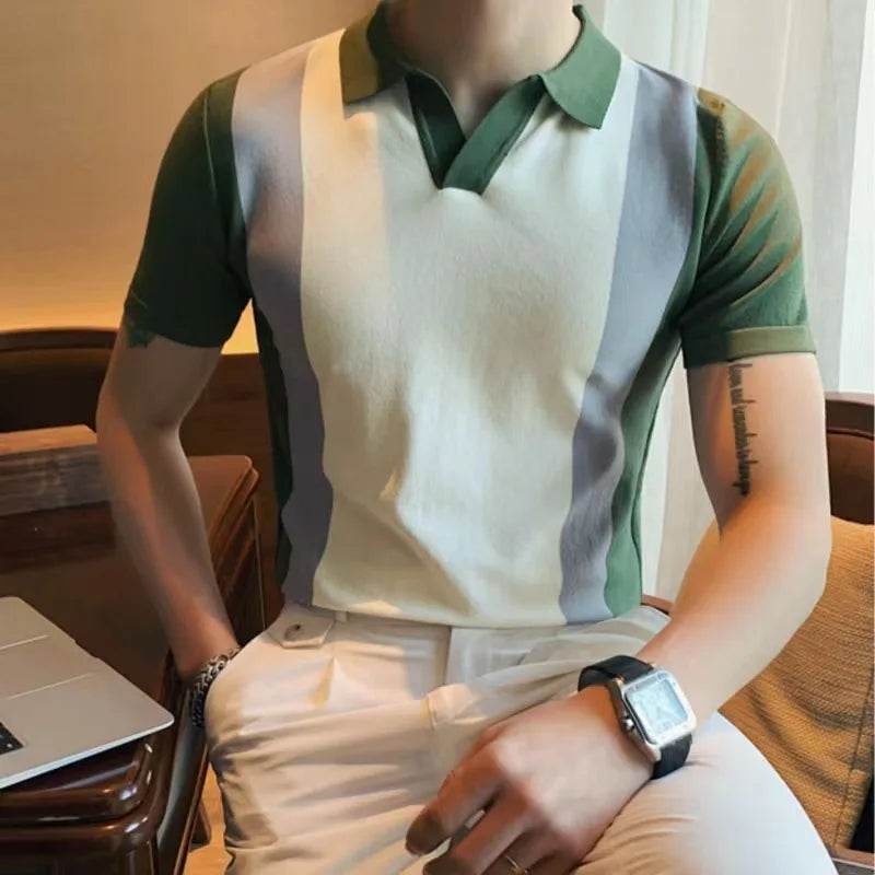 XFT Vintage Men’s Stripe Polo Shirt - Casual Summer Short Sleeve Fashion - Buy Center US