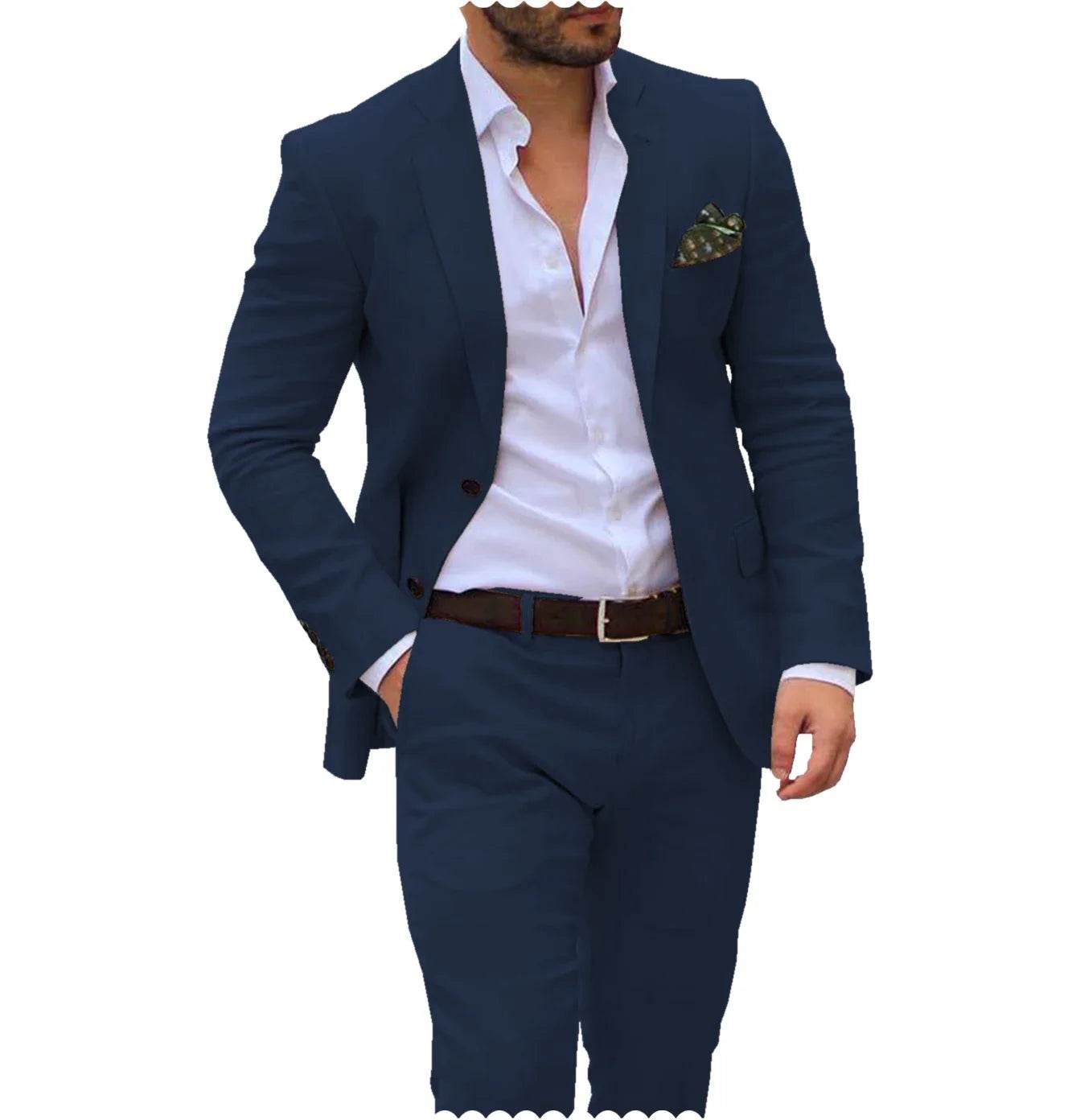 Men’s Linen Wedding Suit - 2 Piece Blazer & Pants for Groom, Custom Fit - Buy Center US