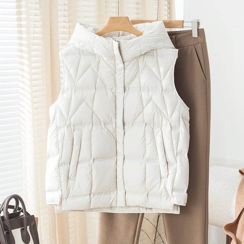 Women's Hooded Ultra Light Down Vest - Stylish Sleeveless Puffer Coat - Buy Center US