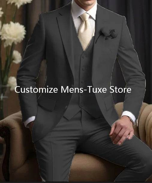 Elegant Men's Wedding Suit - Slim Fit 3-Piece Blazer, Pants & Vest - Buy Center US