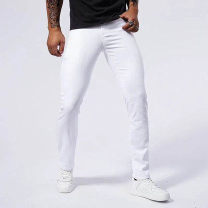 Men's White Casual Stretch Jeans - Ankle-Length Straight Fit - Buy Center US
