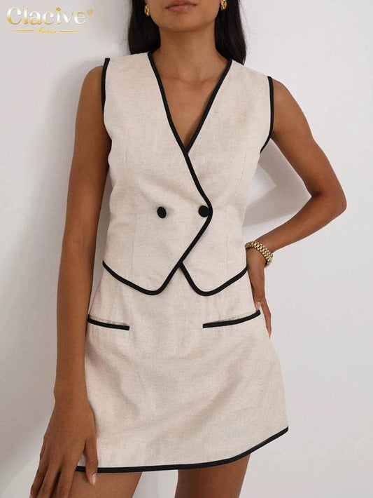 Clacive Women’s Summer Slim Khaki Outfit - Sleeveless Top & Shorts - Buy Center US