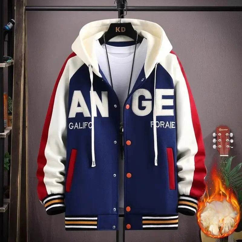 Trendy Letter Print Hooded Jacket - Men's Loose Fit Color Blocking Cardigan - Buy Center US