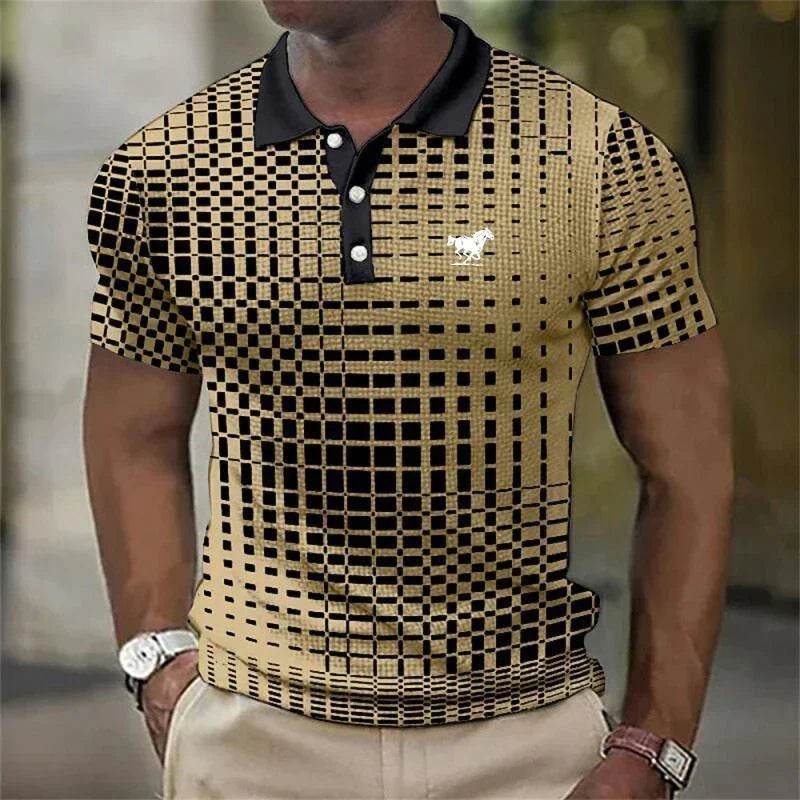 Men's 3D Printed Stripe Polo Shirt - Casual Summer Button-Up Top - Buy Center US