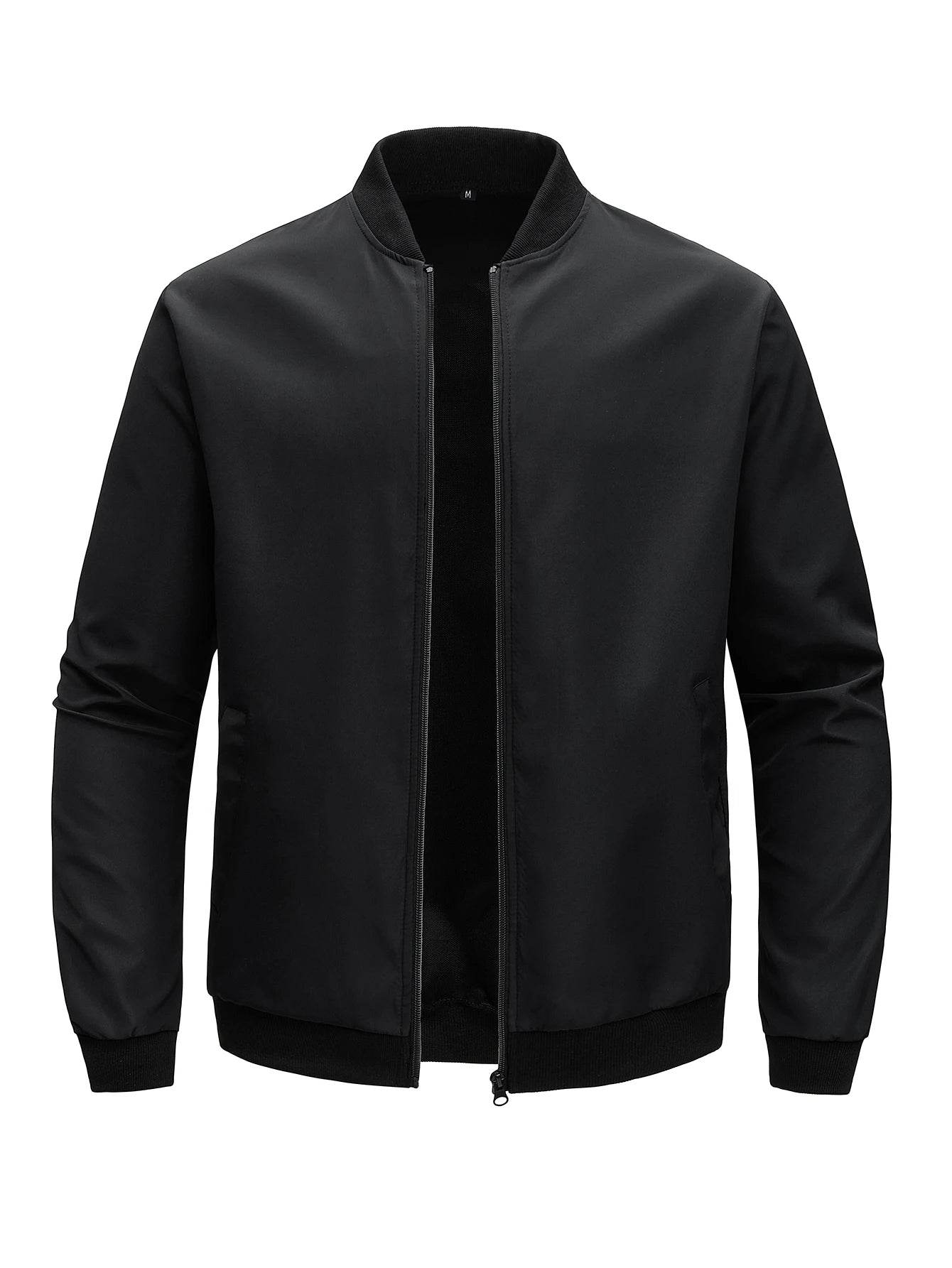 Men's Casual Thin Baseball Collar Jacket - Solid Color, Loose Fit for Spring - Buy Center US