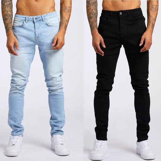Casual Solid Color Stretch Jeans for Men - Slim Fit Work Trousers - Buy Center US