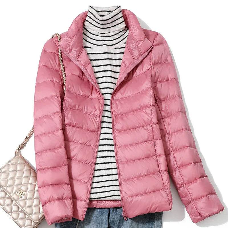 Women's Ultra Lightweight Puffer Jacket - Slim Fit White Duck Down - Buy Center US
