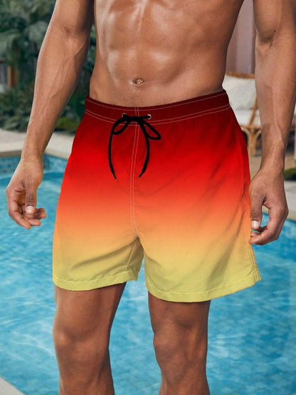 Men's Gradient Beach Shorts - Drawstring Swim Trunks for Summer Fun - Buy Center US