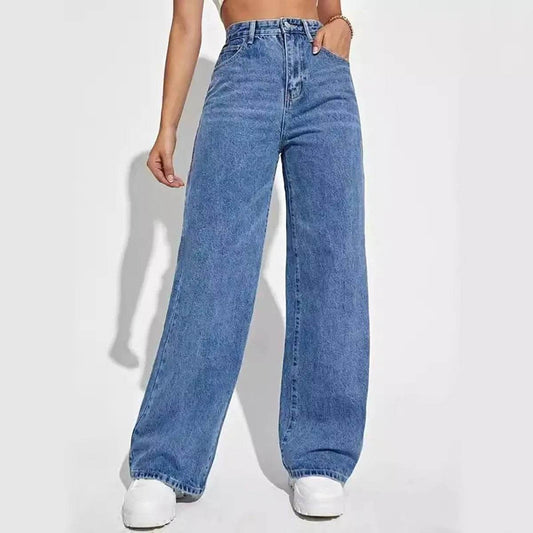 Y2K Retro High Waisted Blue Jeans for Women - Baggy Straight Fit - Buy Center US