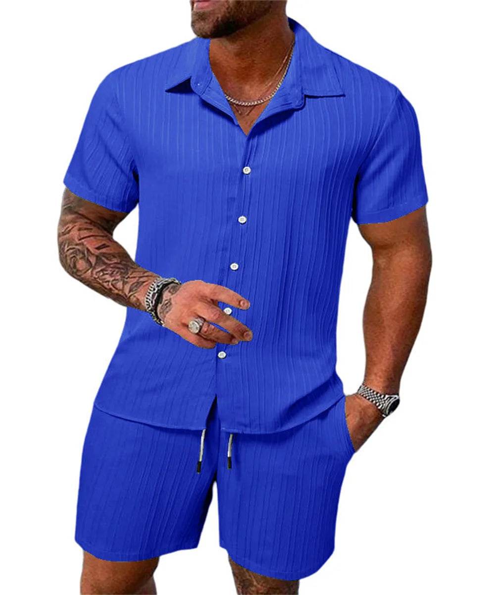 2024 Summer Men's Casual Beach Suit - Loose Fit Short Sleeve & Shorts - Buy Center US