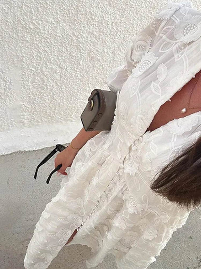 Elegant Lace V-Neck Midi Dress for Women - Spring 2024 Party Style - Buy Center US