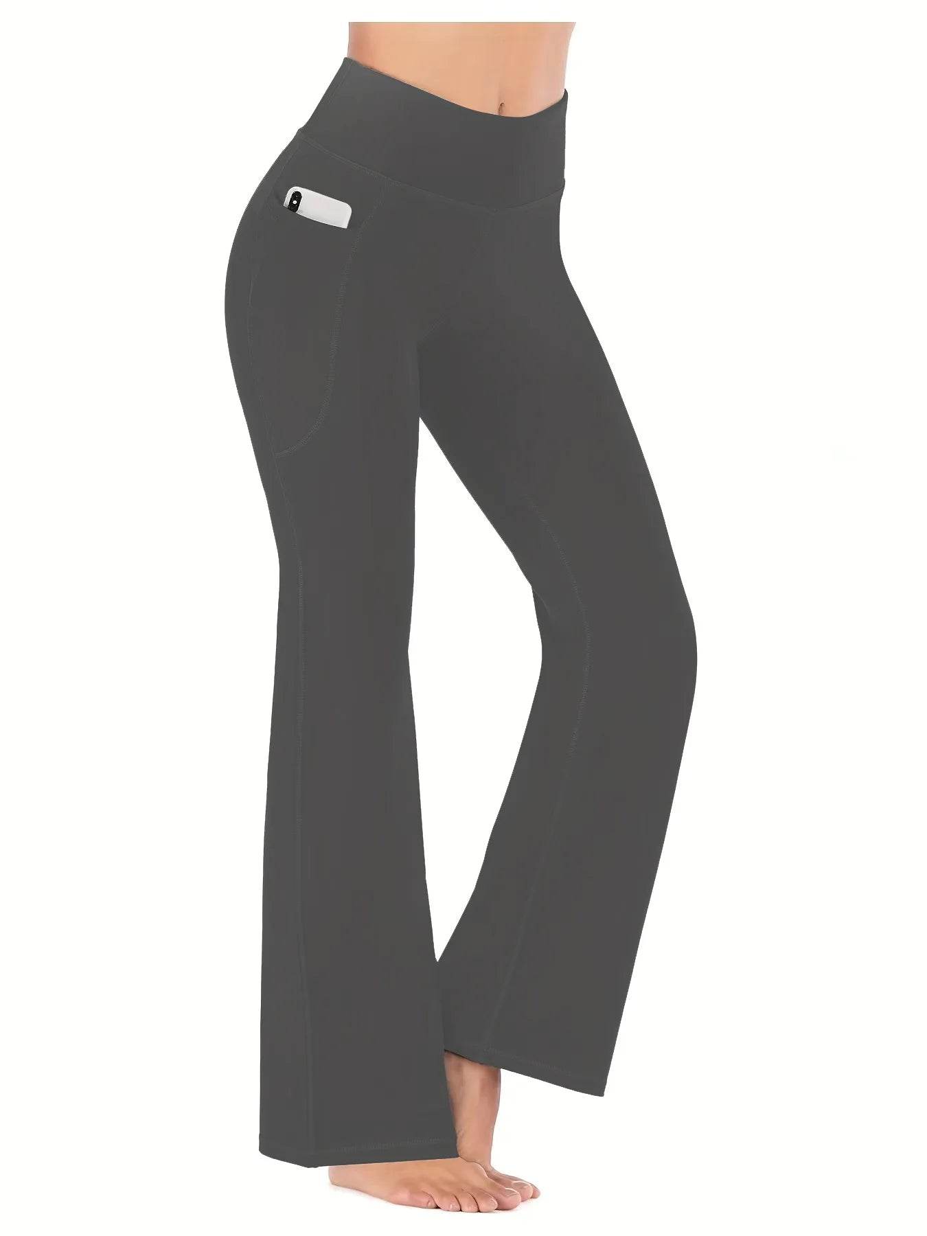 Women's Flared Yoga Pants with Pockets - High Waist, Casual Fit - Buy Center US