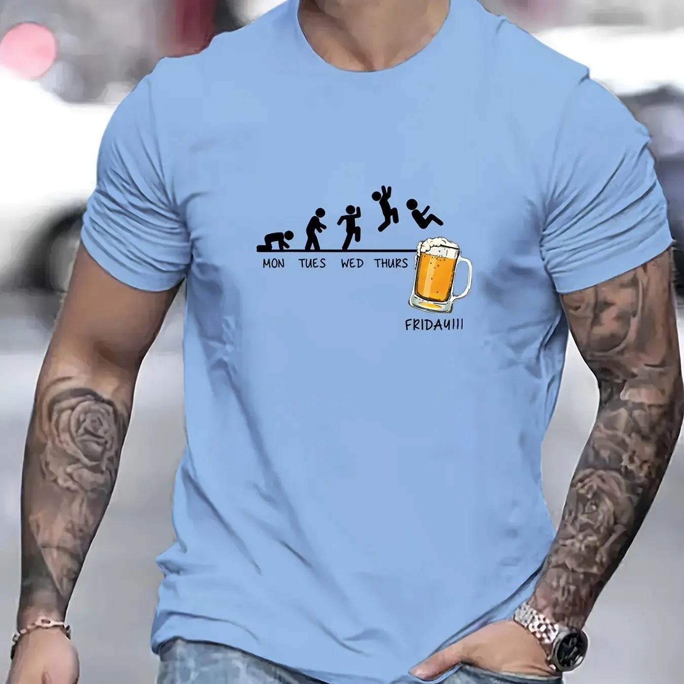 GUILAN Men's Casual Beer Print T-Shirt - 100% Cotton, Short Sleeve - Buy Center US