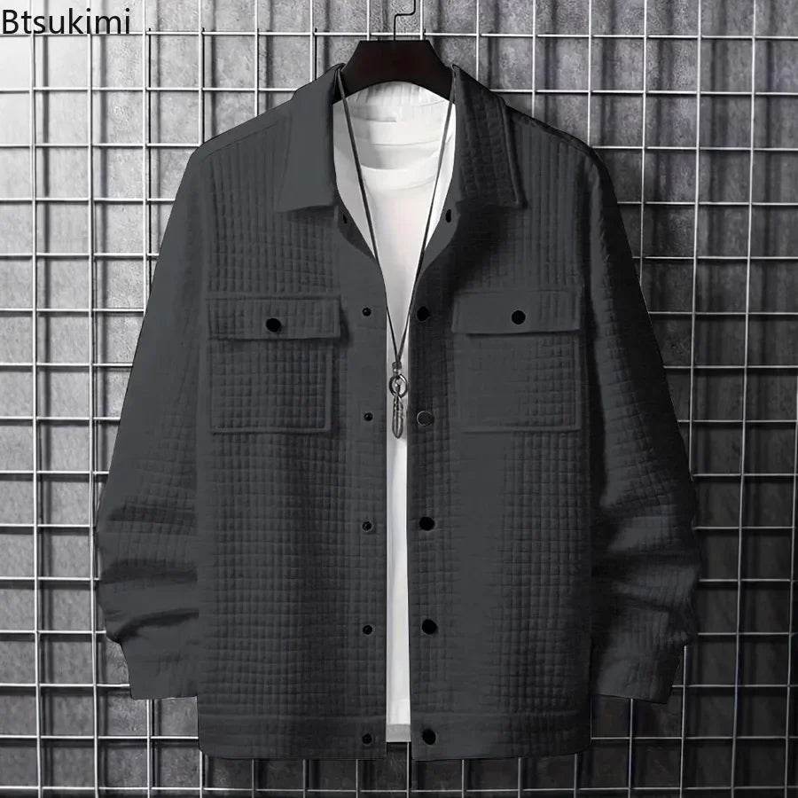 Men's Casual Solid Color Jacket - Turn-Down Collar, Long Sleeve Style - Buy Center US