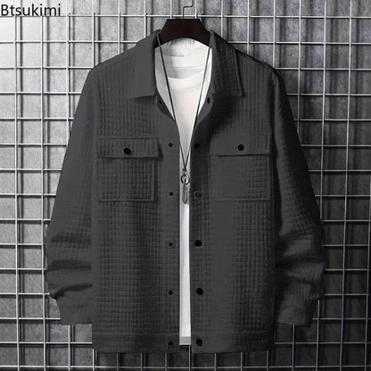 Men's Casual Solid Color Jacket - Turn-Down Collar, Long Sleeve Style - Buy Center US