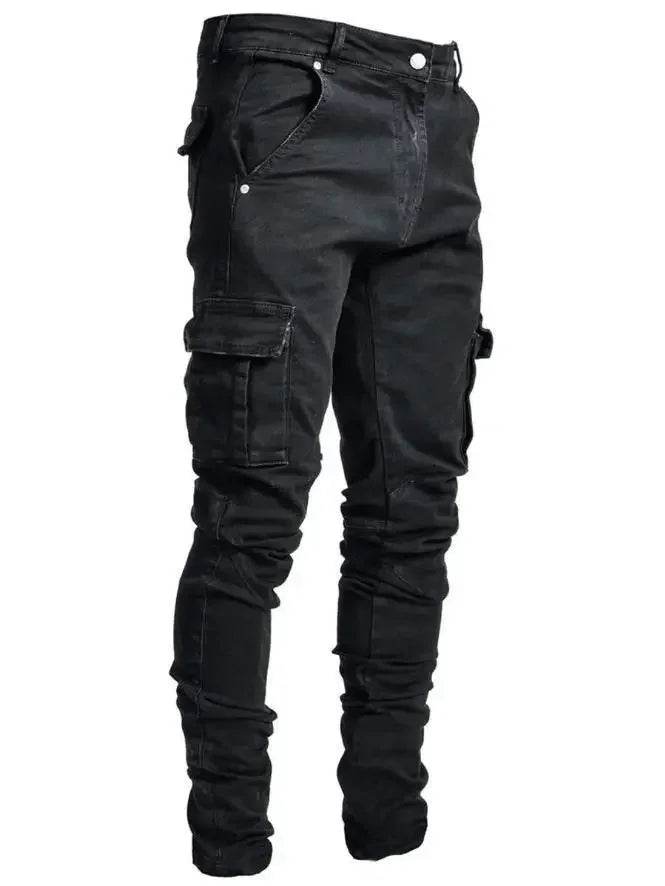 Men's Black Stretch Cargo Jeans - Big Pockets, Casual Comfort - Buy Center US