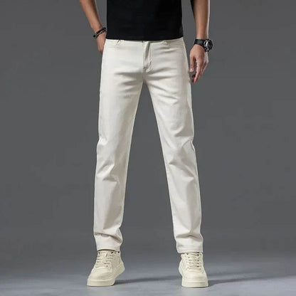 2024 Men's Creamy-White Straight Denim Jeans - Lightweight Casual Pants - Buy Center US