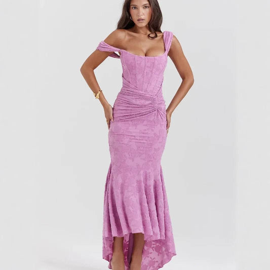 Autumn Square Collar Fish Tail Tank Dress - Jacquard Pleated Style - Buy Center US