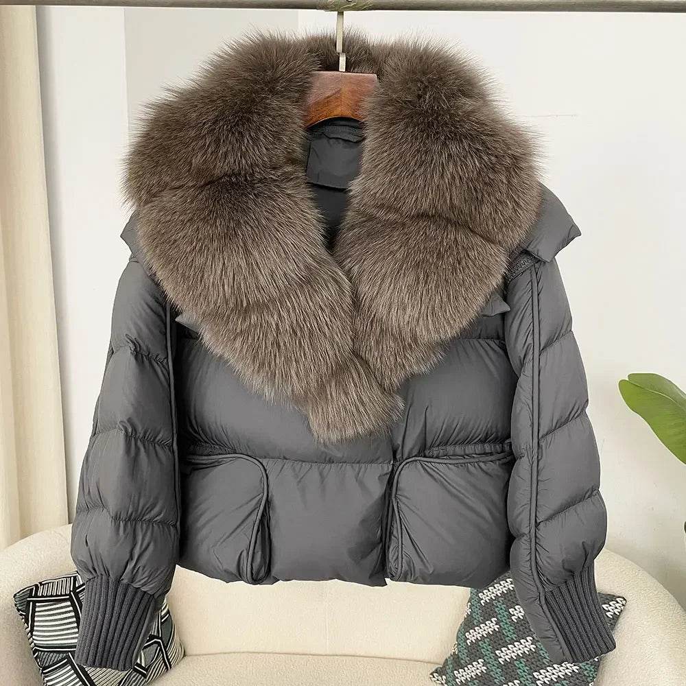Women's Thick Warm Fox Fur Collar Coat - Casual Duck Down Jacket - Buy Center US