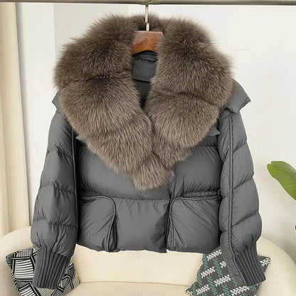 Women's Thick Warm Fox Fur Collar Coat - Casual Duck Down Jacket - Buy Center US