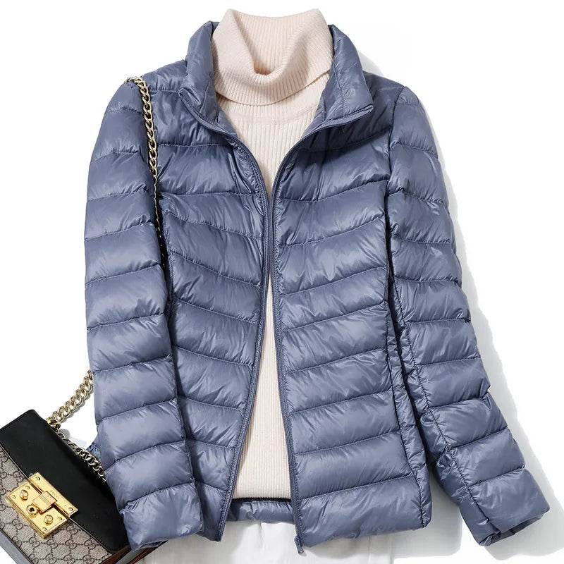 Women's Ultra Lightweight Puffer Jacket - Slim Fit White Duck Down - Buy Center US