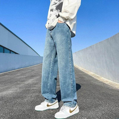Men's Casual Blue Vintage Jeans - Straight Wide Leg Fit, Baggy Style - Buy Center US