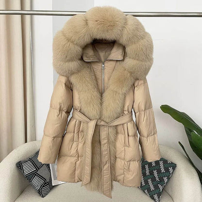 Women's Thick Warm Duck Down Coat - Hooded with Real Fox Fur - Buy Center US