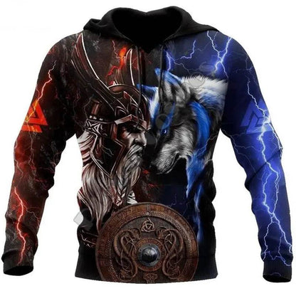 Retro Wolf Tattoo Vegvisir Hoodie - Black & White 3D Print for Men - Buy Center US