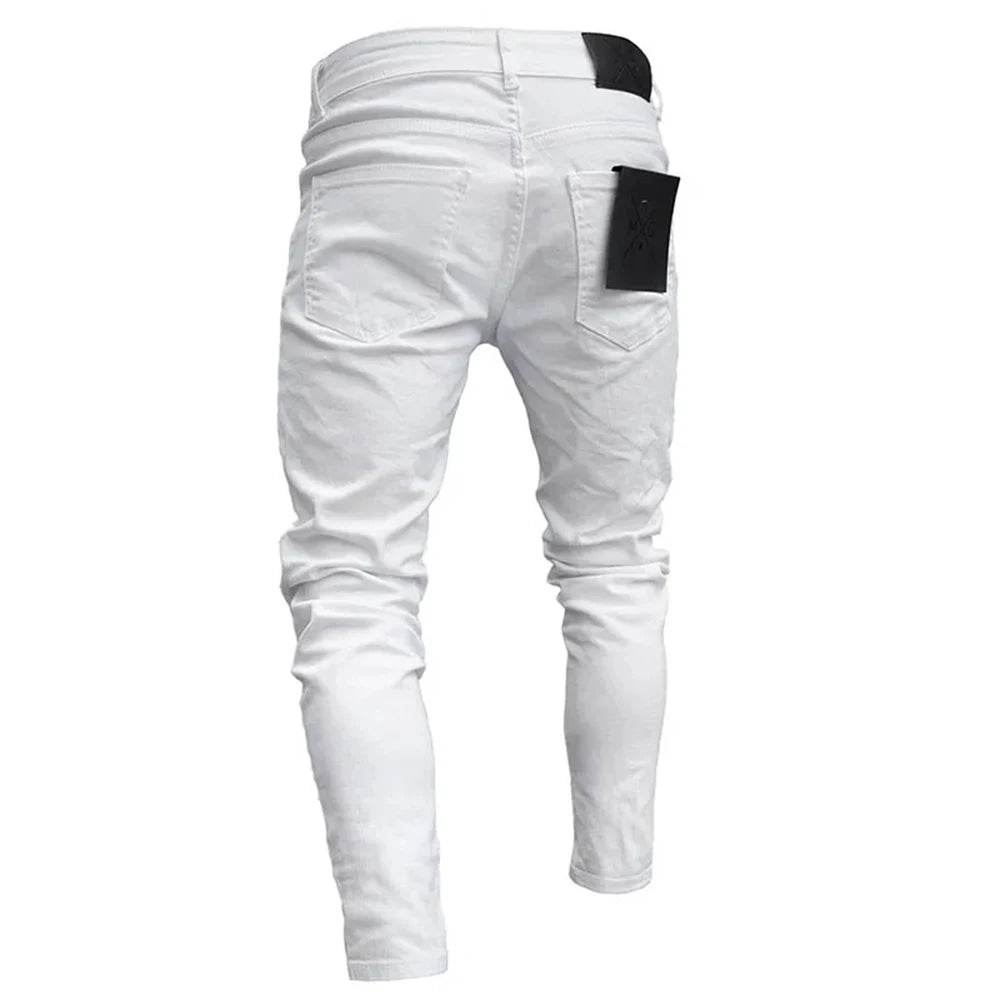 Tsingyi White Embroidery Ripped Jeans - Slim Fit Casual Denim - Buy Center US