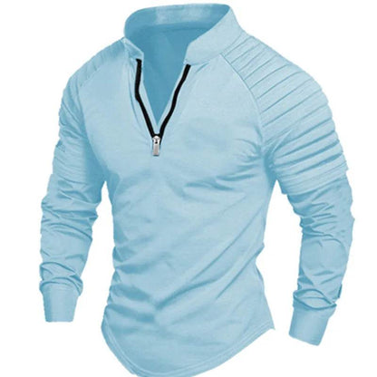 Men's Long Sleeve Polo Shirt - Casual Solid Color with Zipper Collar - Buy Center US